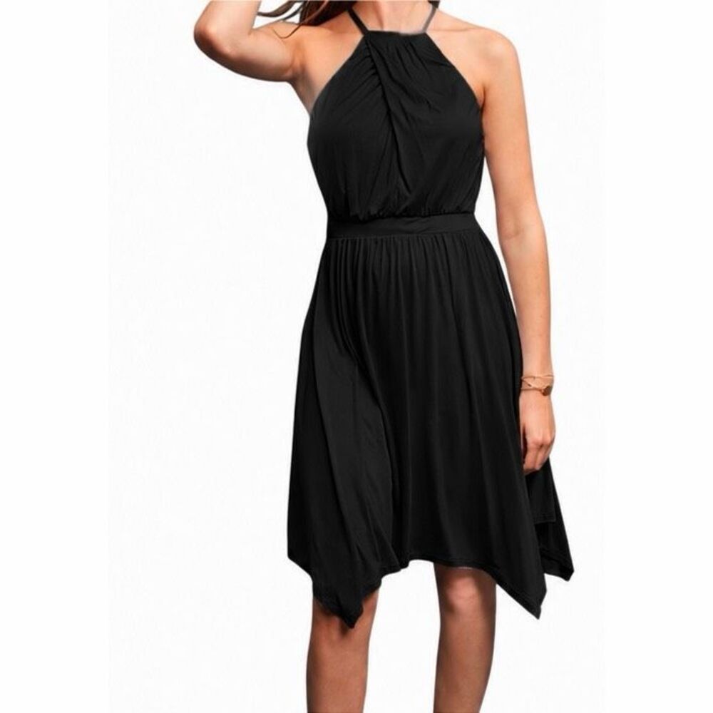 Antropologie Moulinette Soeurs Asymmetrical Black Halter Dress MP Petite NWOT